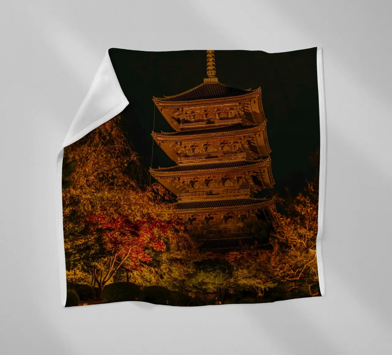 Japanese Pagoda at Night fleece blanket by Marcel Bisig