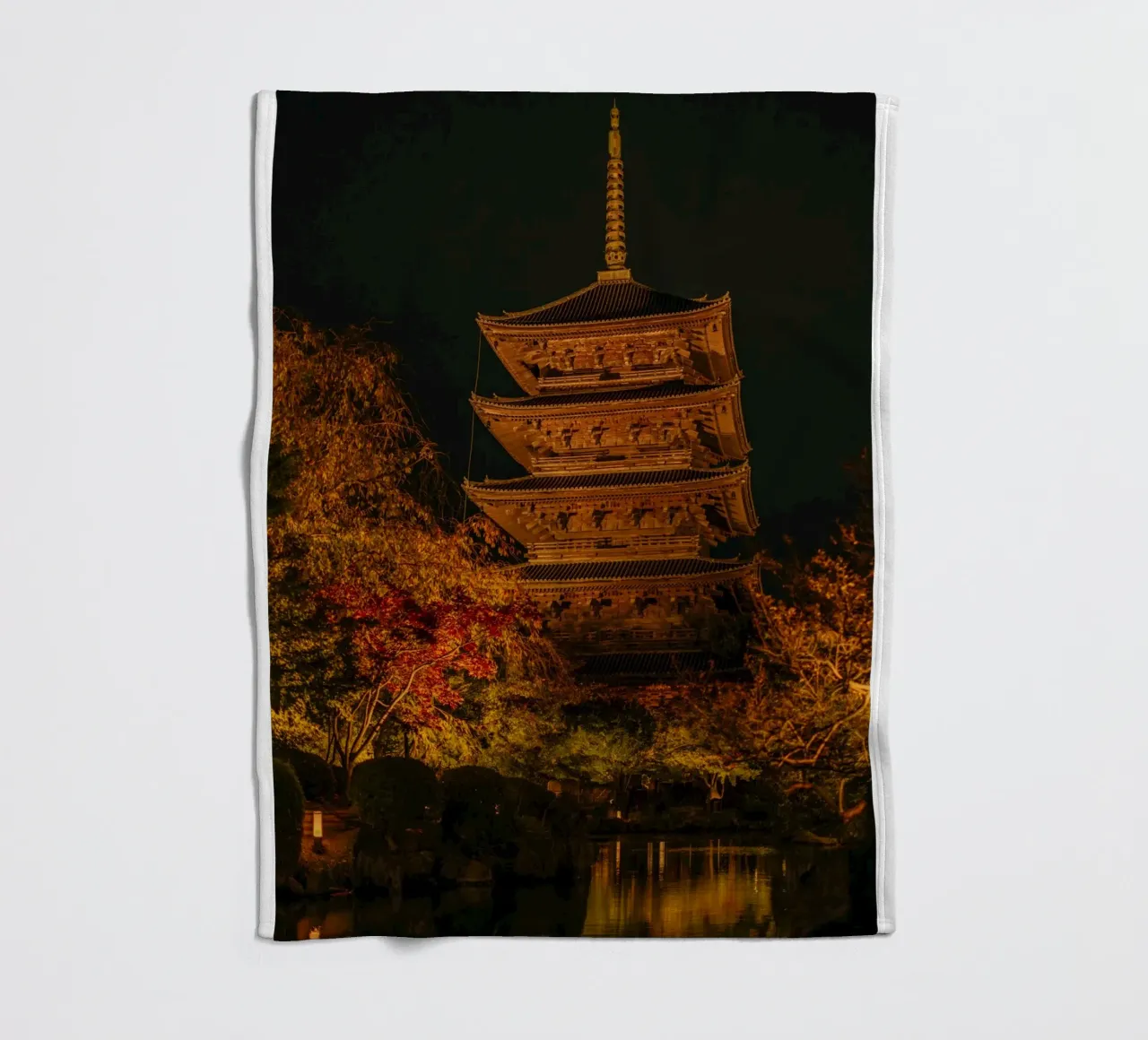 Japanese Pagoda at Night fleece blanket by Marcel Bisig