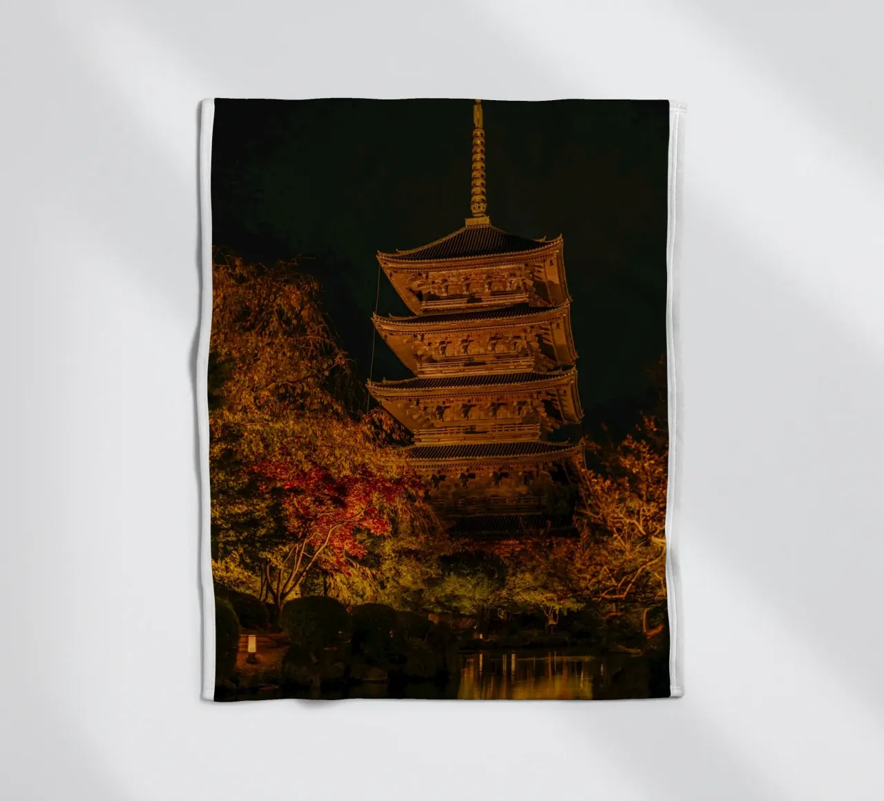 Japanese Pagoda at Night fleece blanket by Marcel Bisig