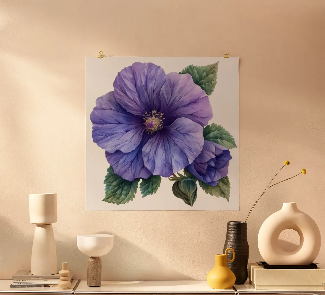 Fiore di malva 1 poster con telaio in legno da Bold Blooms