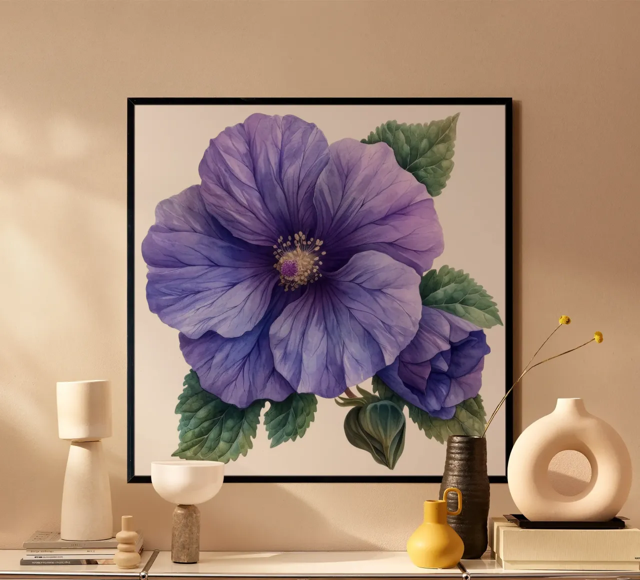 Fiore di malva 1 poster con telaio in legno da Bold Blooms