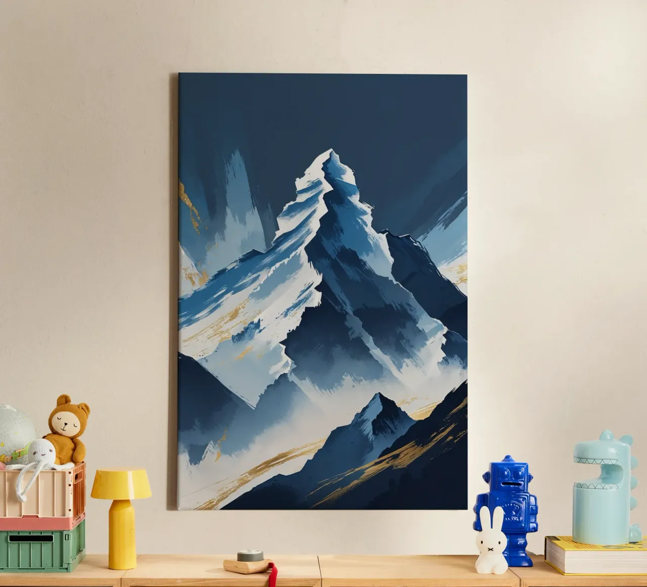 Kangchenjunga Abstract in Blue and Gold tela con Cornice a cassetta da AlbertKlee