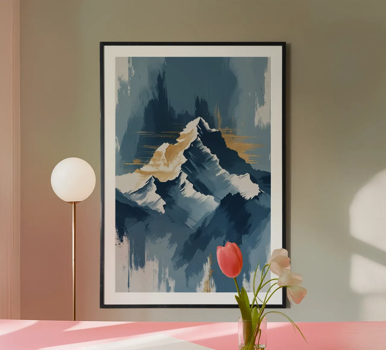 Golden Ridge of Kangchenjunga poster con telaio in legno da AlbertKlee