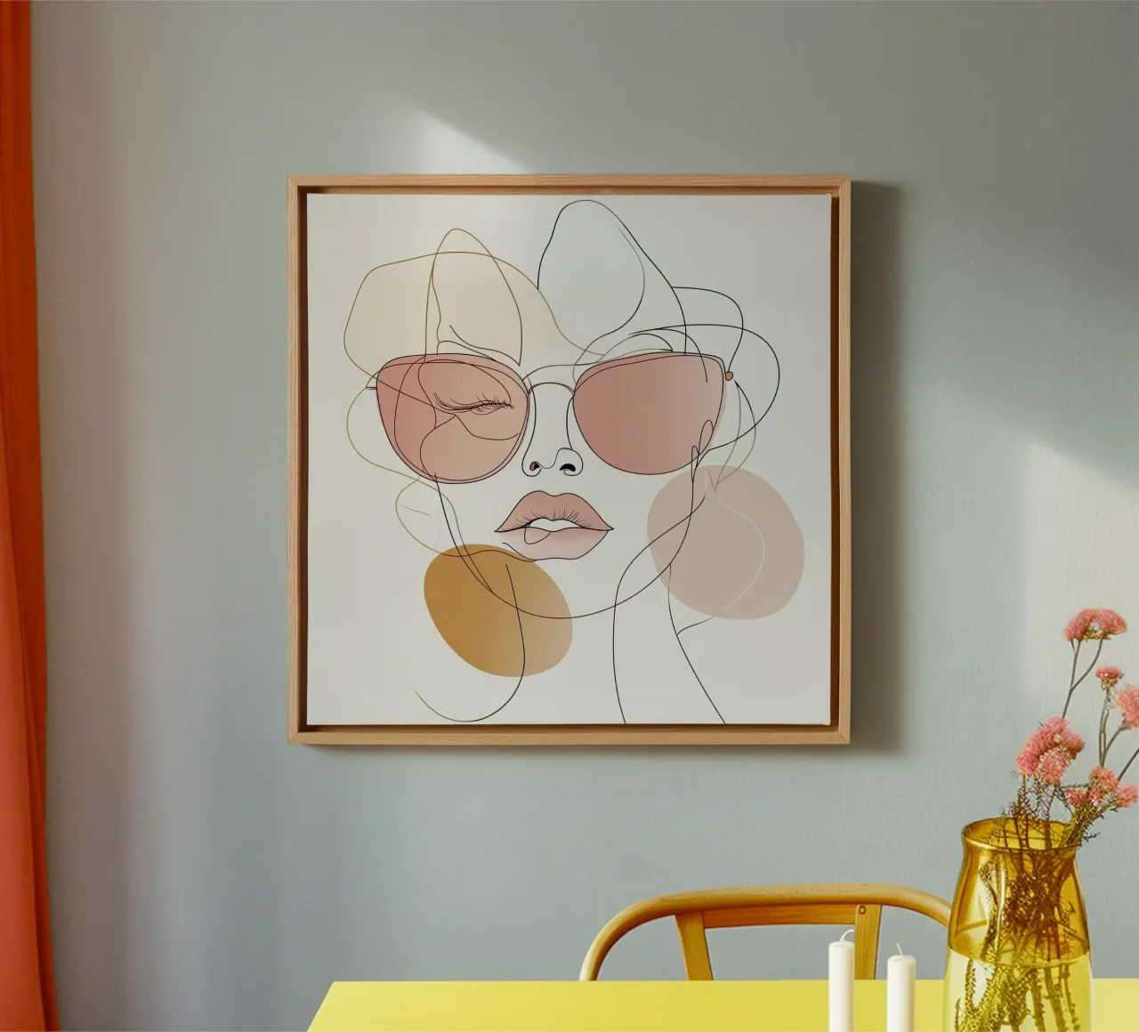 Rose Tinted - Speels abstract gezicht Line Art Print canvas met Baklijst van Synthaira