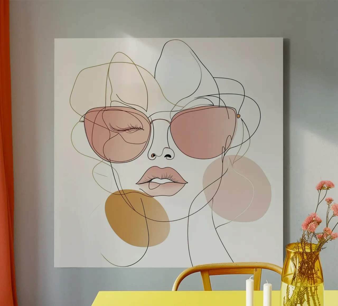 Rose Tinted - Speels abstract gezicht Line Art Print canvas met Baklijst van Synthaira