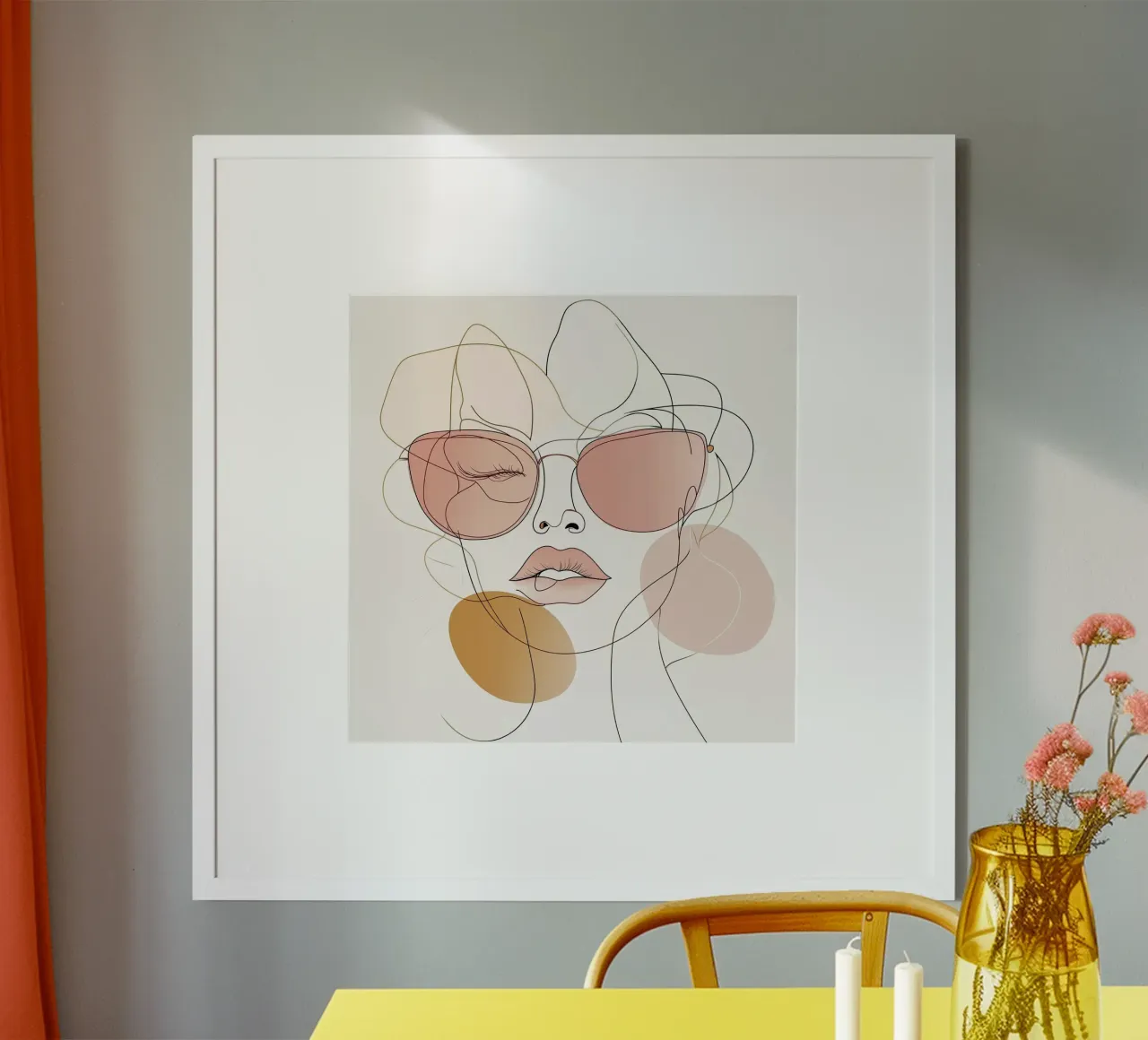 Rose Tinted - Playful Abstract Face Line Art Print poster by Synthaira