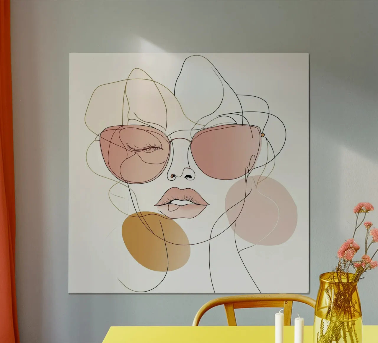 Rose Tinted - Playful Abstract Face Line Art Print poster by Synthaira