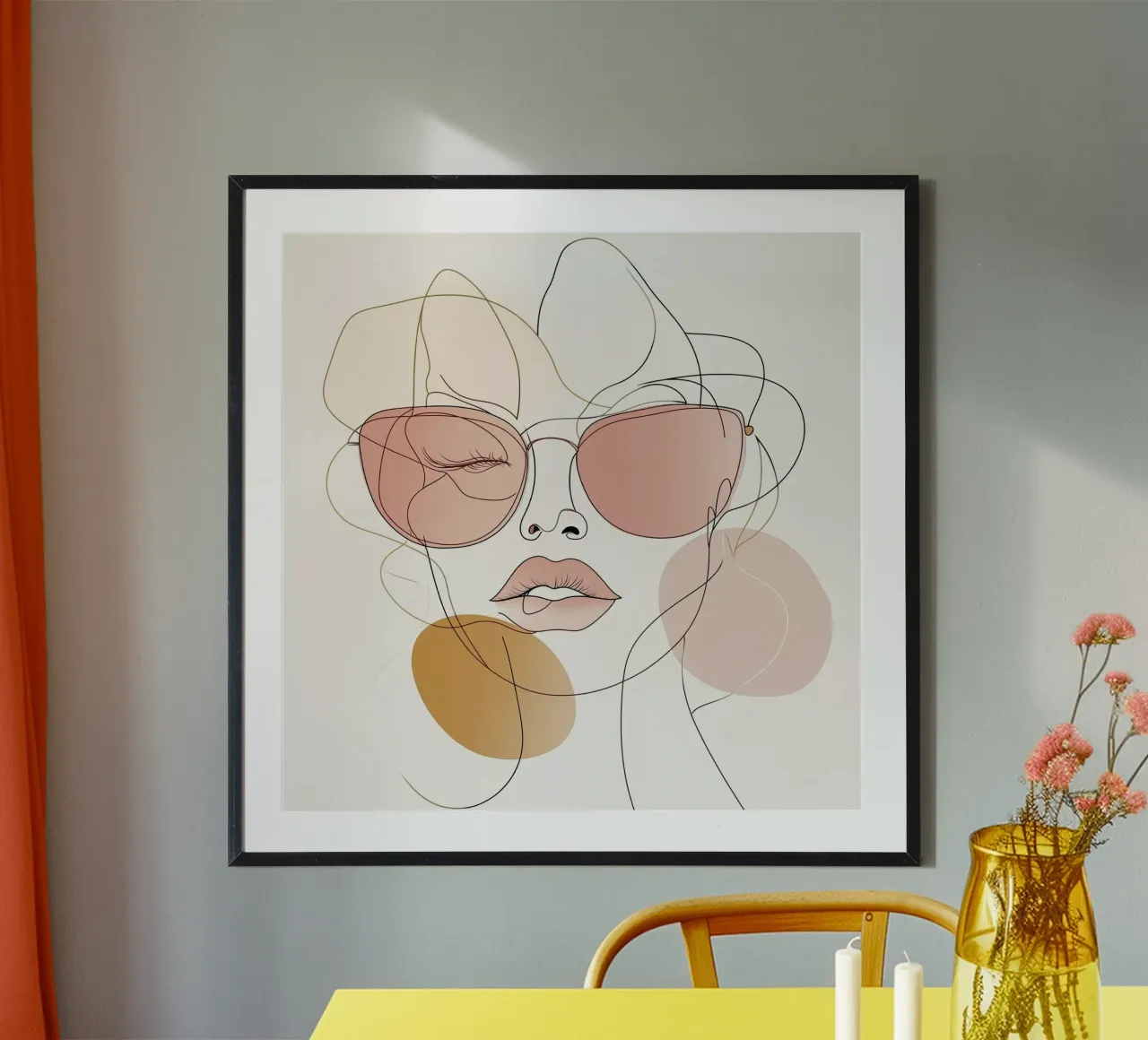 Rose Tinted - Playful Abstract Face Line Art Print poster by Synthaira