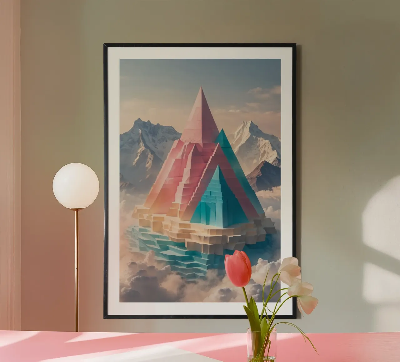 Futuristic Kangchenjunga in Geometric Layers poster con telaio in alluminio da AlbertKlee