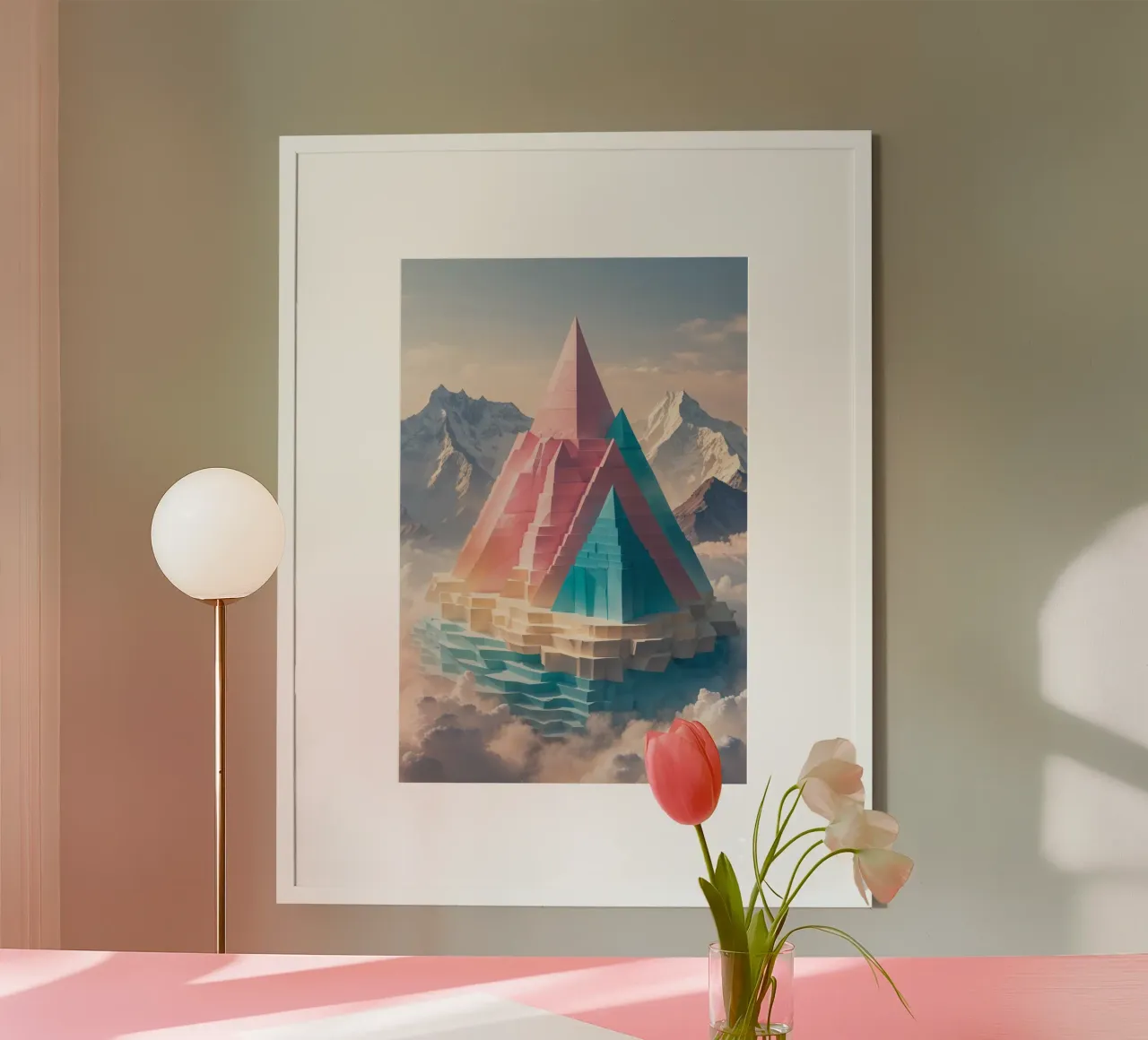 Futuristic Kangchenjunga in Geometric Layers poster con telaio in alluminio da AlbertKlee