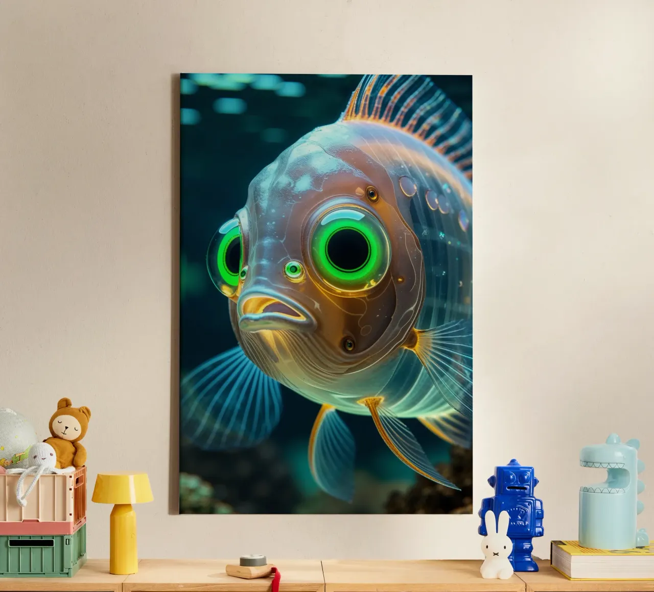Glowing Eyes of a Transparent Barreleye tela con Cornice a cassetta da AlbertKlee