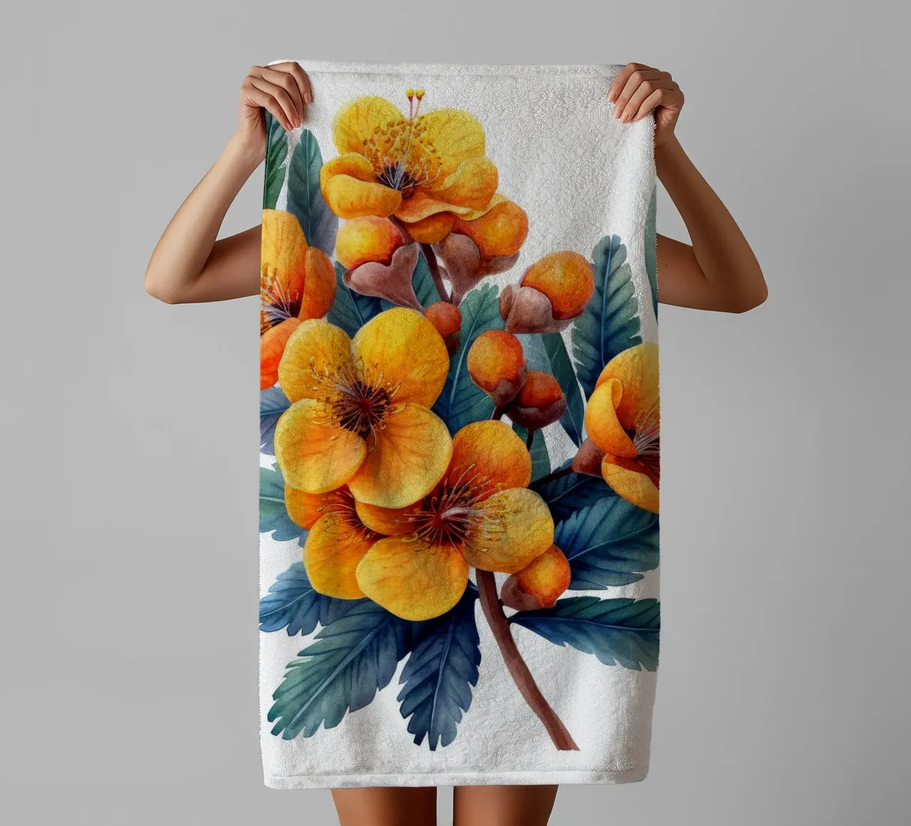 Mimosabloem 2 badhanddoek van Bold Blooms
