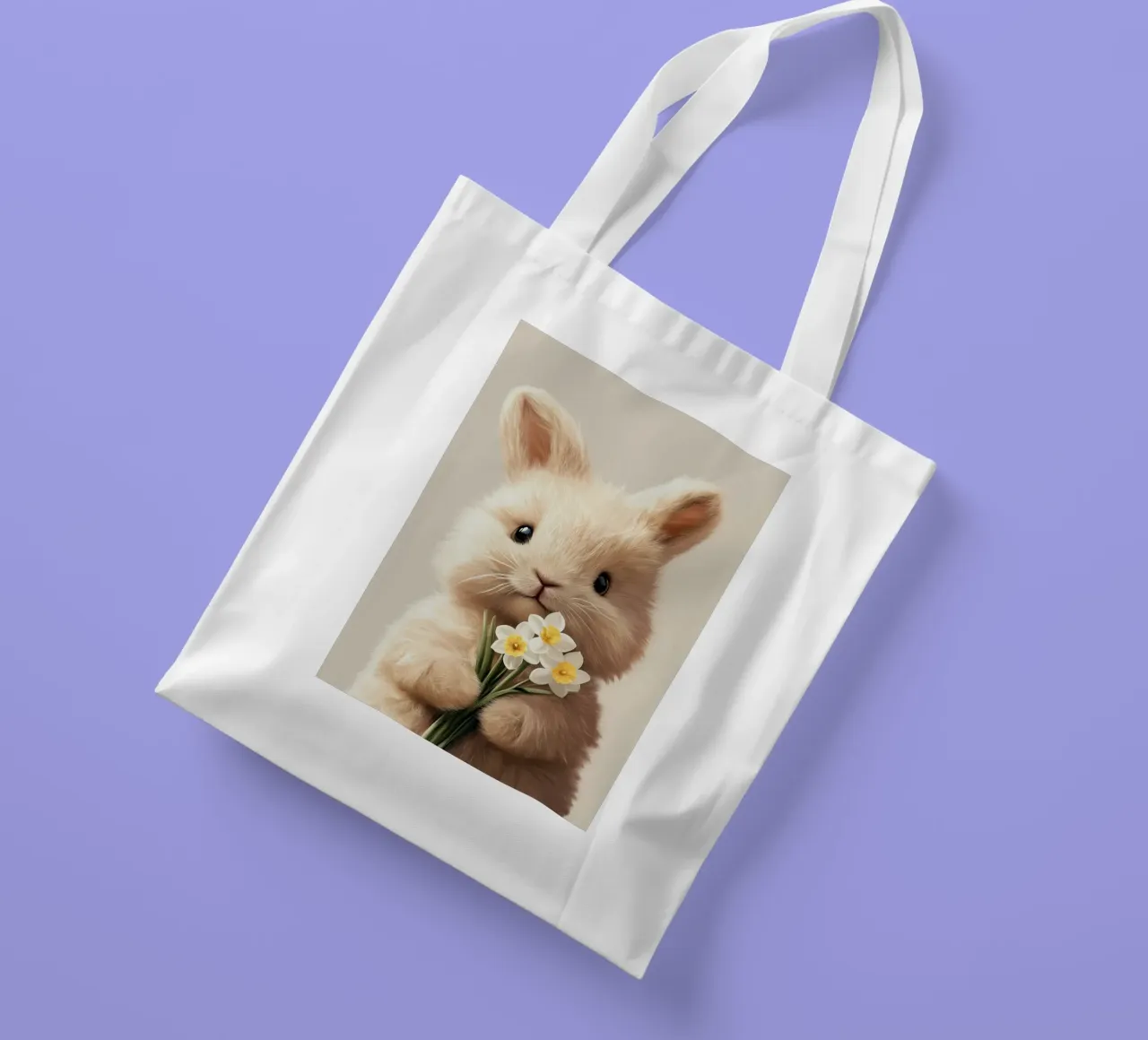 Hero #39: Conejito de angora con narcisos en Pascua tote bag de farbenhelden