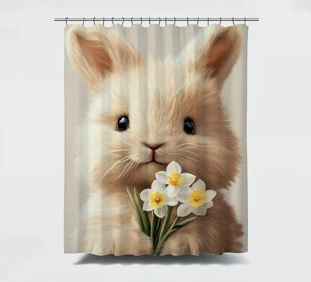 Eroe #39: Coniglietto d'angora con narcisi a Pasqua tenda da doccia da farbenhelden