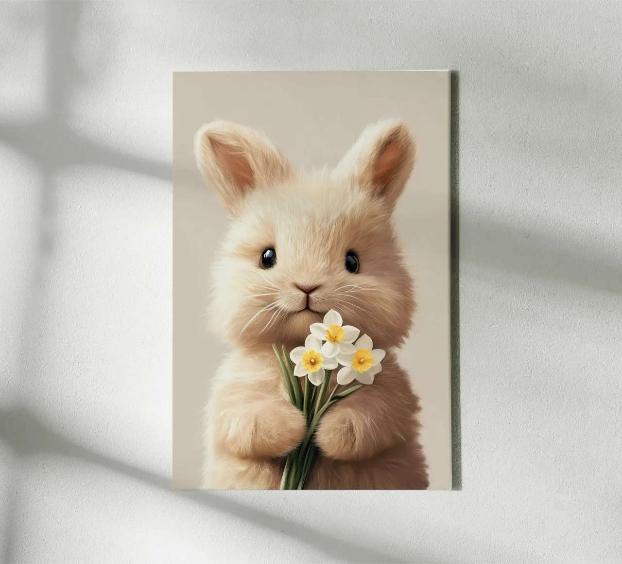 Hero #39: Angora bunny with daffodils at Easter canvas with Floater frame by farbenhelden