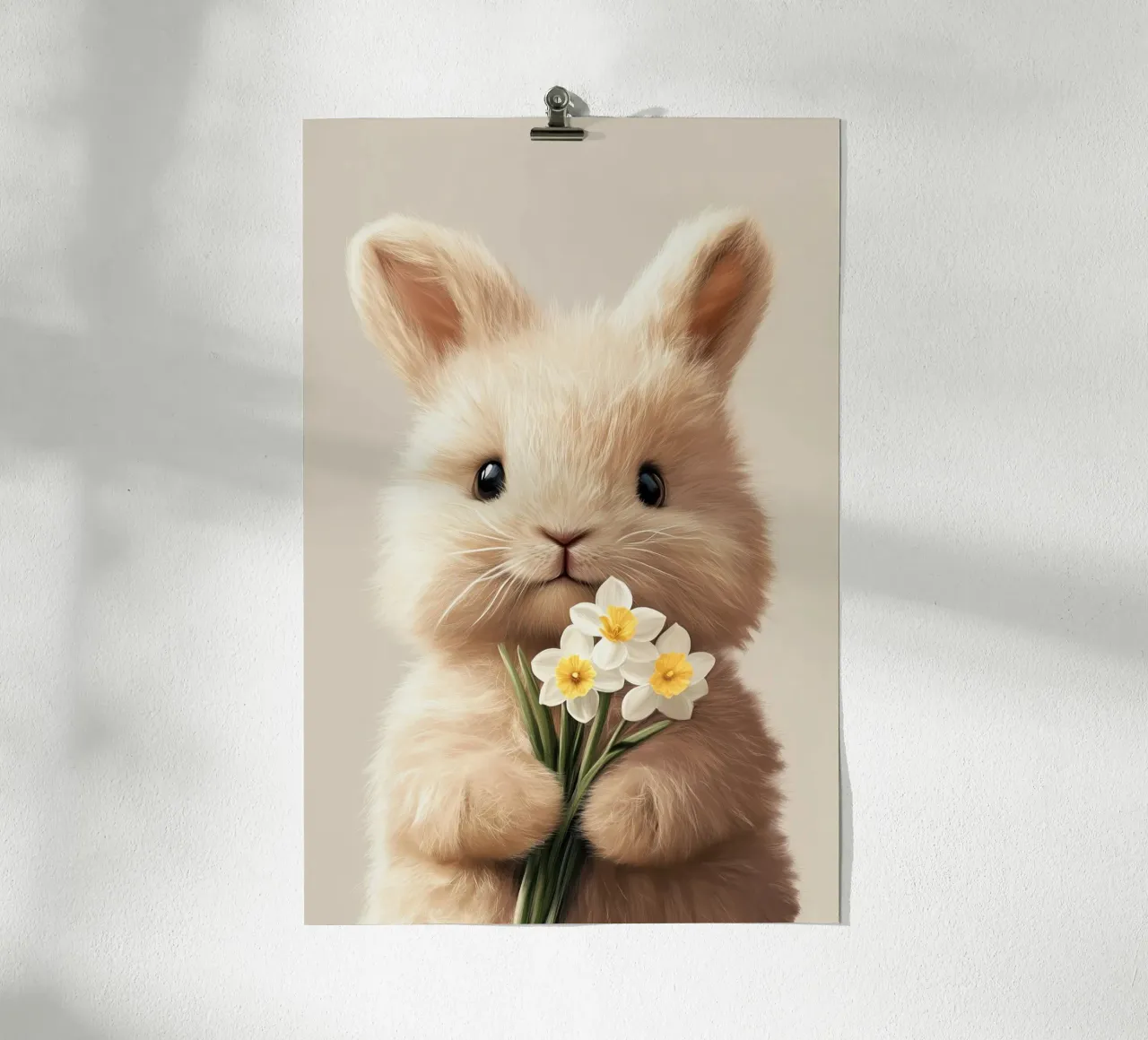 Eroe #39: Coniglietto d'angora con narcisi a Pasqua poster da farbenhelden