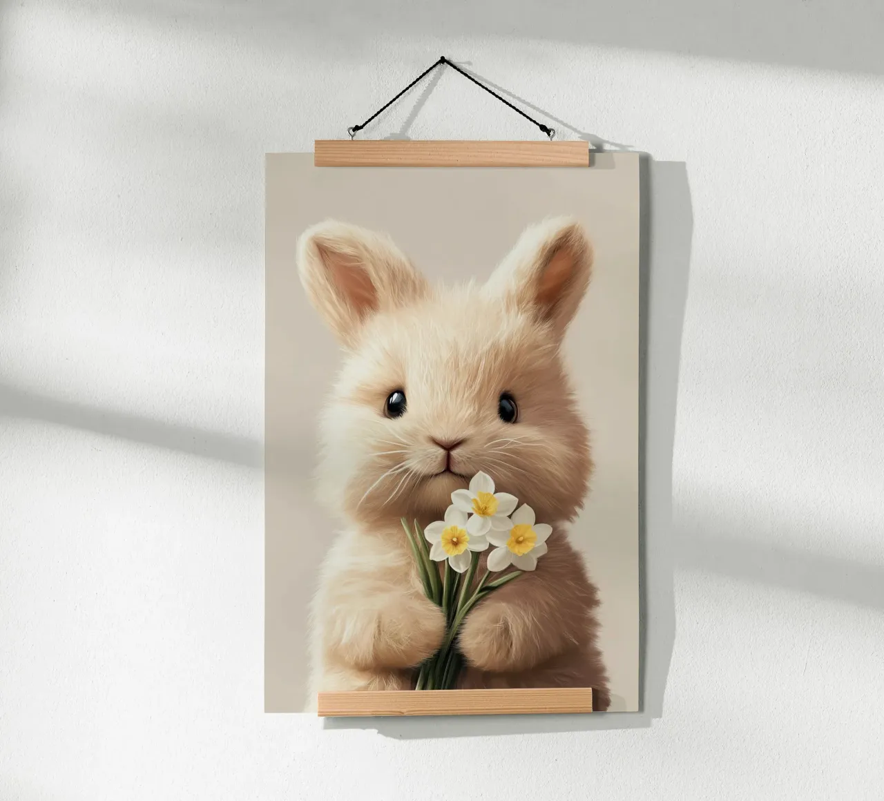Eroe #39: Coniglietto d'angora con narcisi a Pasqua poster da farbenhelden
