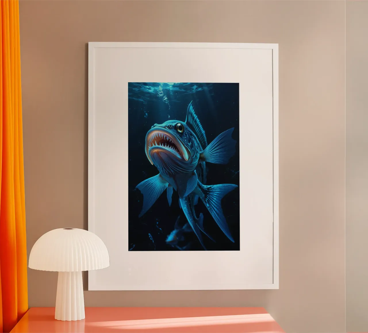 Bioluminescent Deep-Sea Predator in Blue Hues poster con telaio in alluminio da AlbertKlee