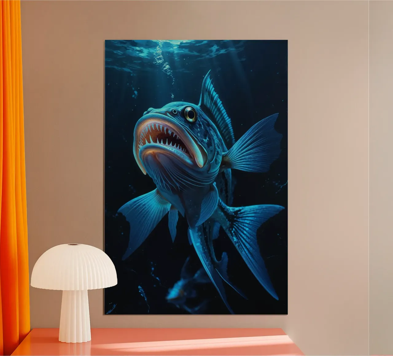 Bioluminescent Deep-Sea Predator in Blue Hues poster con telaio in alluminio da AlbertKlee