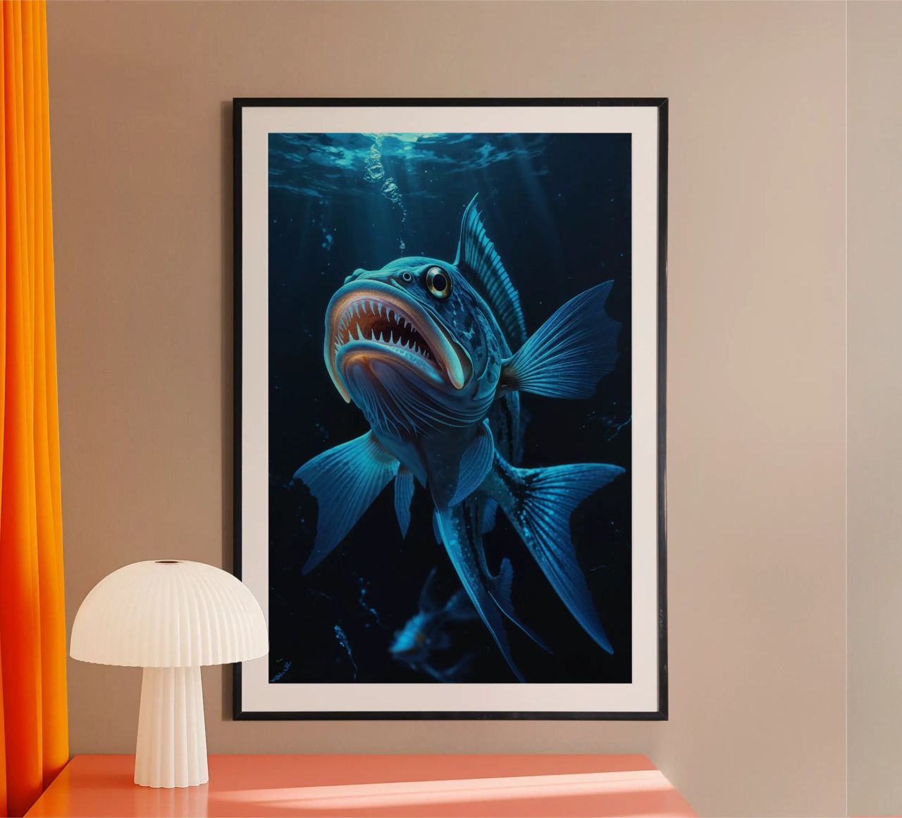 Bioluminescent Deep-Sea Predator in Blue Hues Poster von AlbertKlee