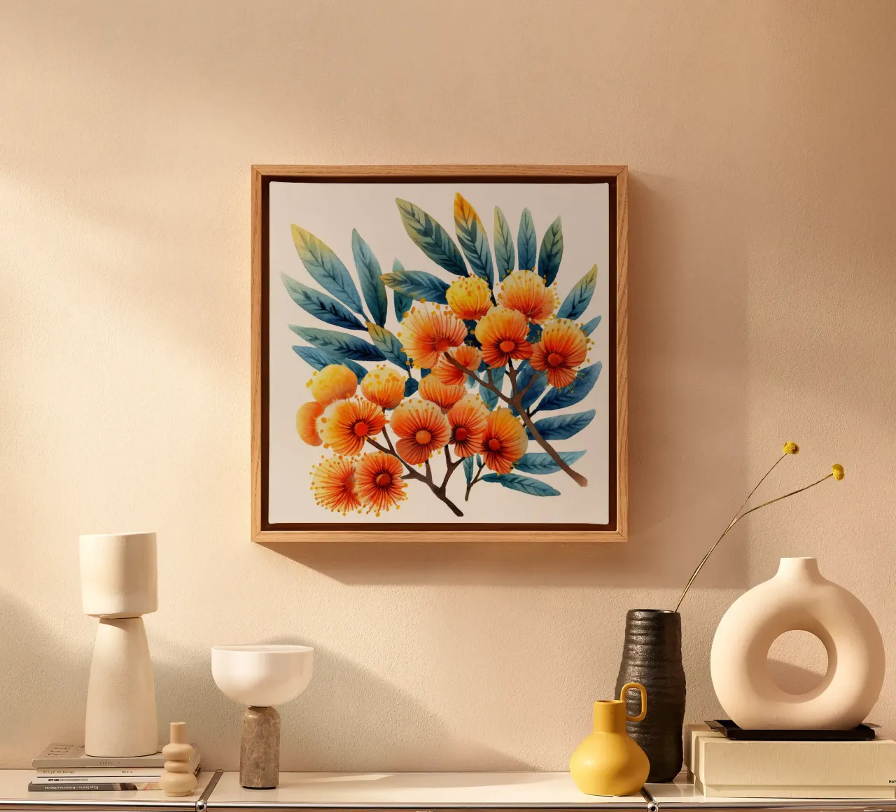 Mimosabloem 1 canvas met Baklijst van Bold Blooms