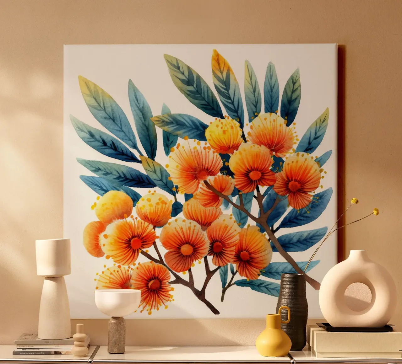 Mimosabloem 1 canvas met Baklijst van Bold Blooms