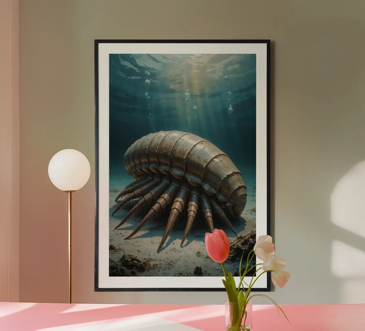 Armored Giant Isopod on the Ocean Floor poster con telaio in plastica da AlbertKlee