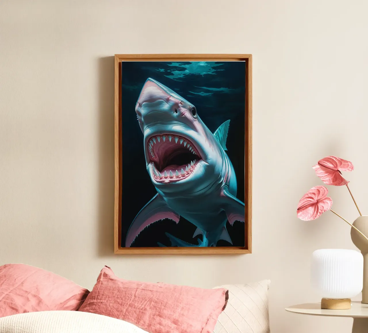 The Abyssal Terror: A Predatory Deep-Sea Shark tela con Cornice a cassetta da AlbertKlee