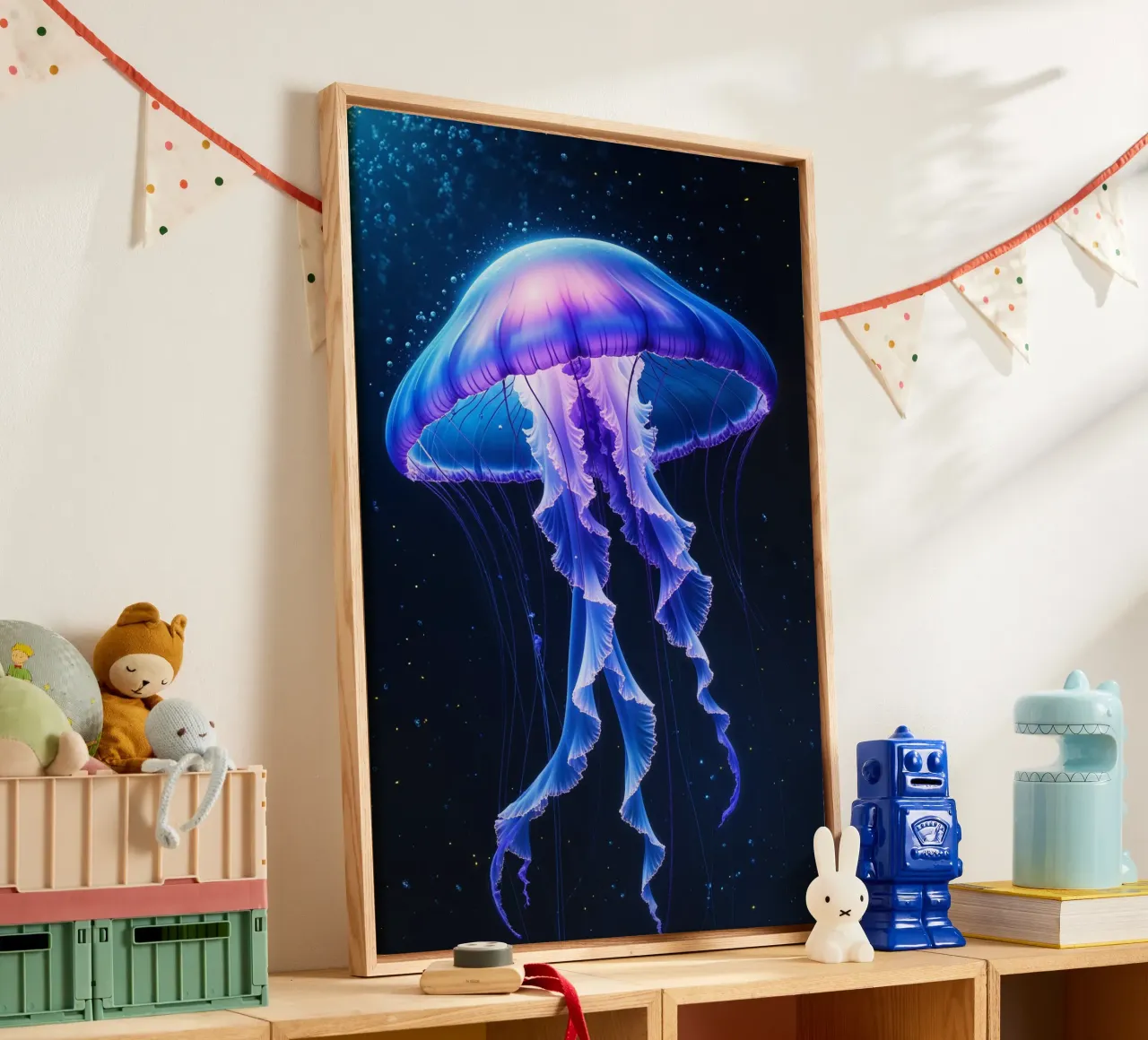 Luminous Deep-Sea Jellyfish in Bioluminescent Waters tela da AlbertKlee