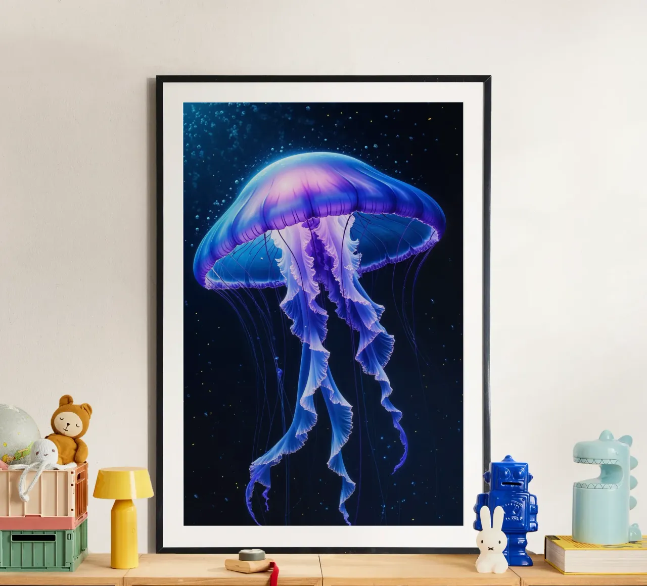 Luminous Deep-Sea Jellyfish in Bioluminescent Waters hahnemühle by AlbertKlee