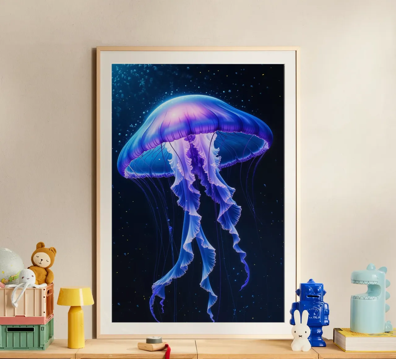 Luminous Deep-Sea Jellyfish in Bioluminescent Waters hahnemühle by AlbertKlee