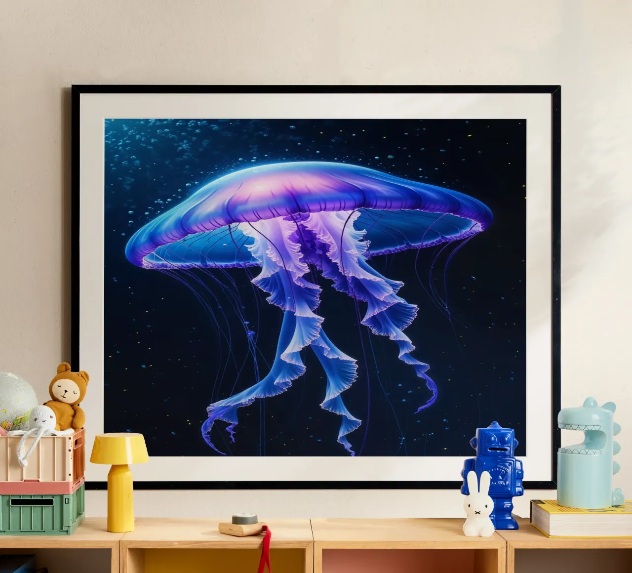Luminous Deep-Sea Jellyfish in Bioluminescent Waters hahnemühle by AlbertKlee