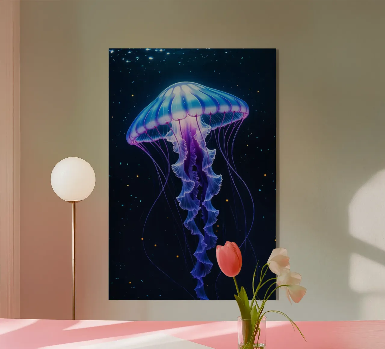 Bioluminescent Jellyfish Floating in the Dark Abyss acryl van AlbertKlee