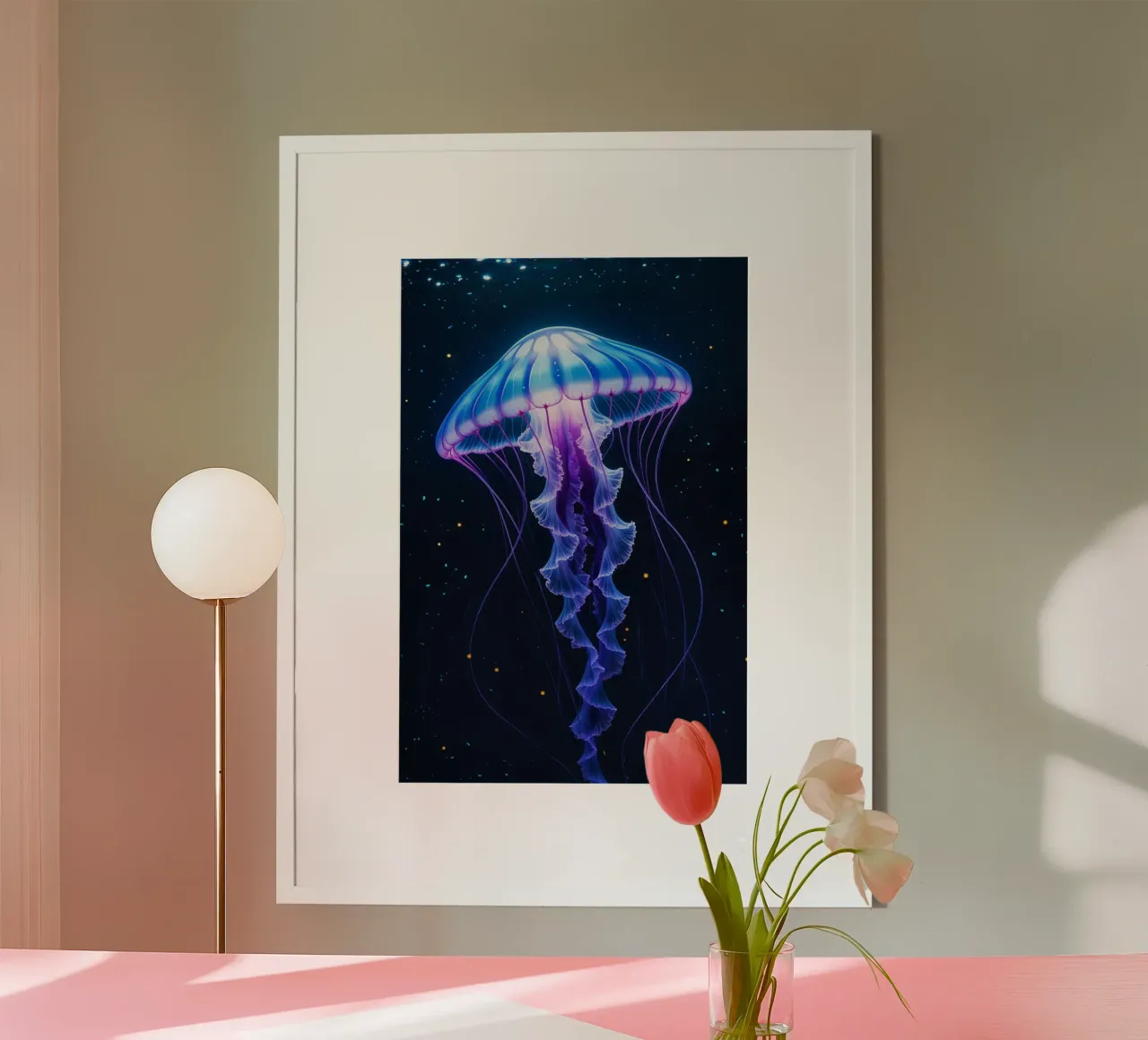 Bioluminescent Jellyfish Floating in the Dark Abyss carta hahnemühle da AlbertKlee