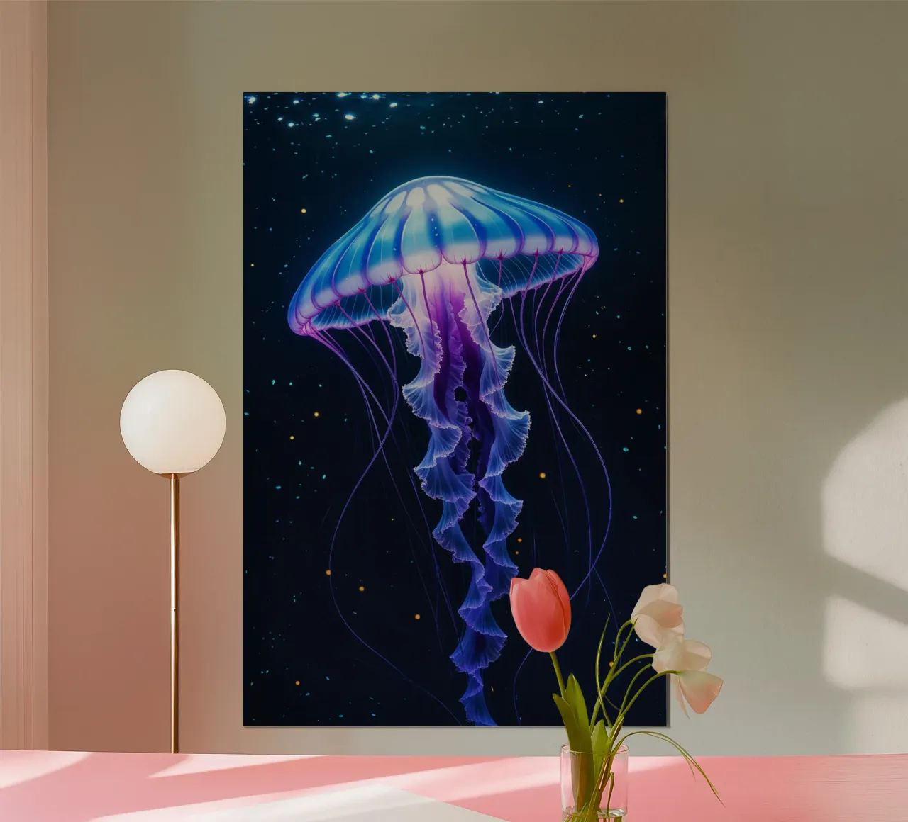 Bioluminescent Jellyfish Floating in the Dark Abyss poster da AlbertKlee