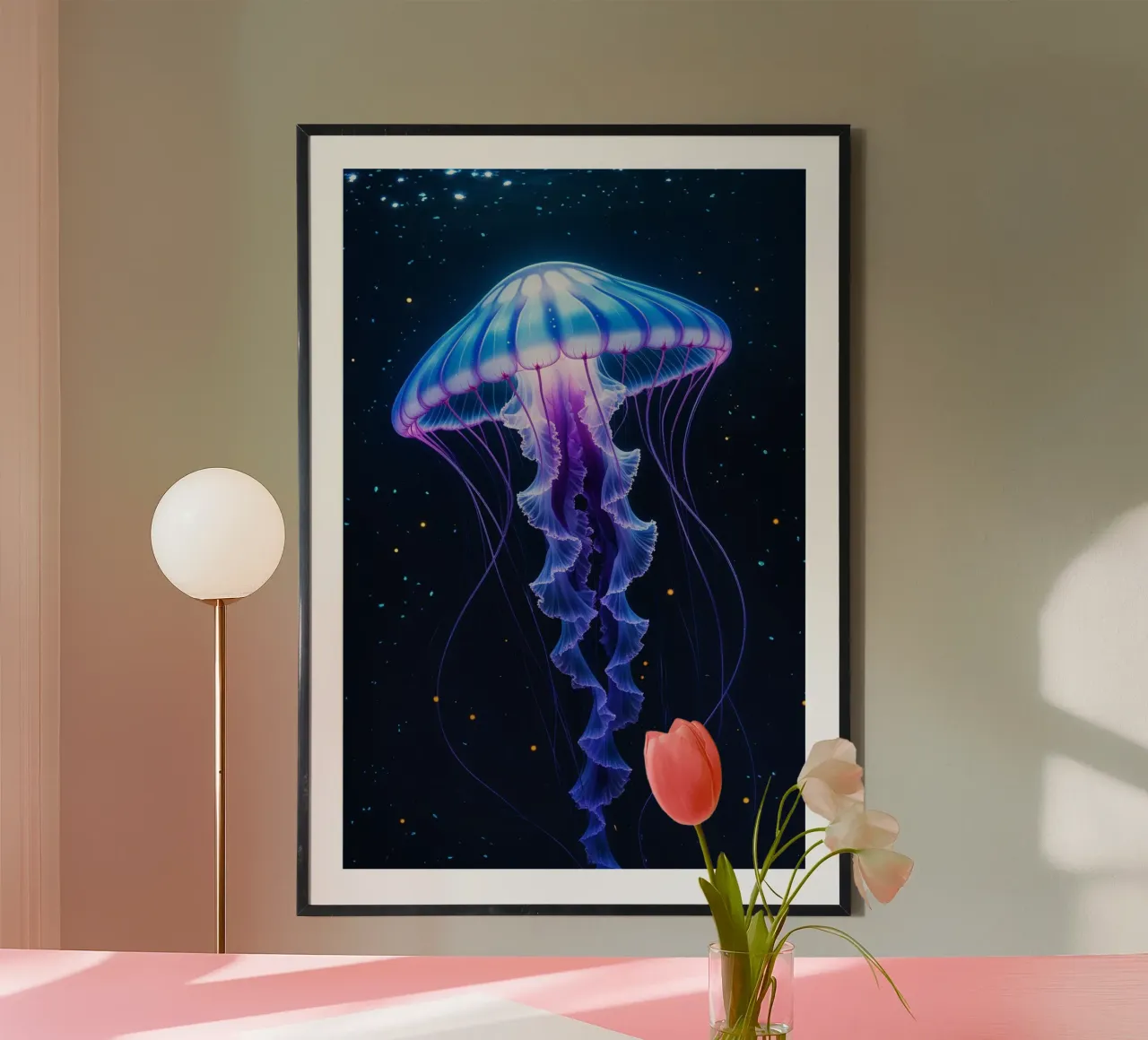 Bioluminescent Jellyfish Floating in the Dark Abyss carta hahnemühle da AlbertKlee