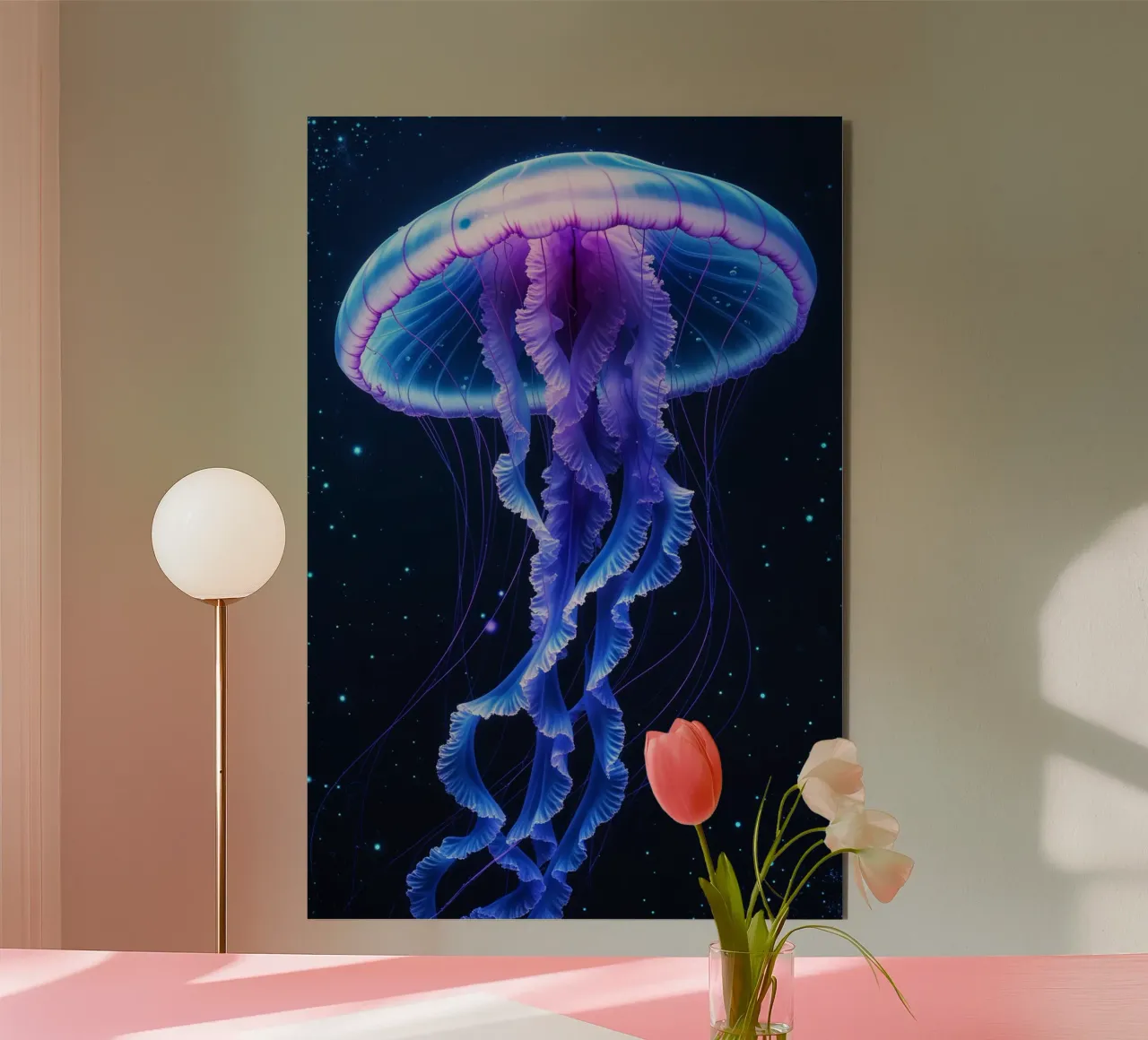 Dreamlike Bioluminescent Jellyfish in the Ocean Void alluminio dibond da AlbertKlee
