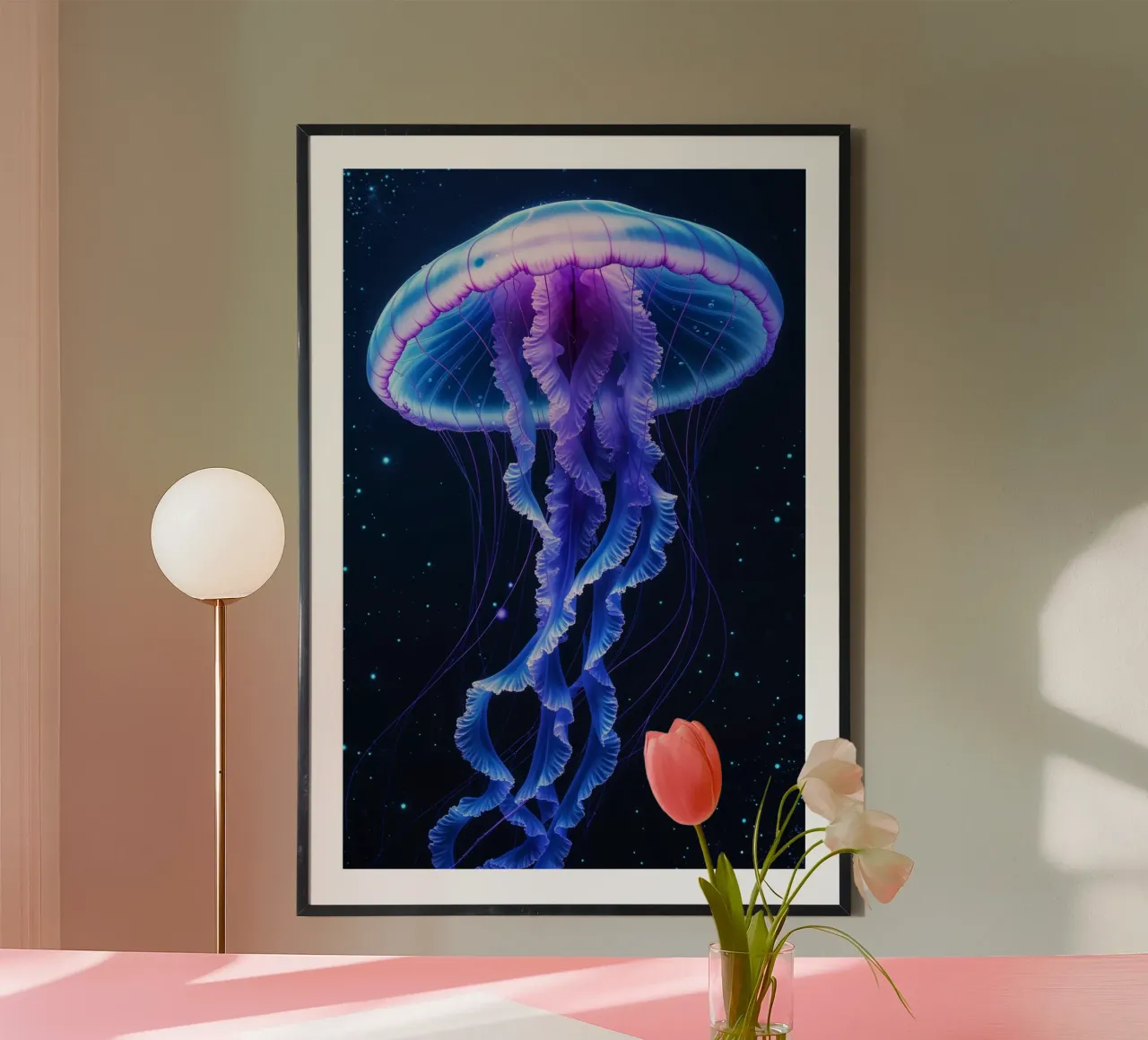Dreamlike Bioluminescent Jellyfish in the Ocean Void hahnemühle by AlbertKlee