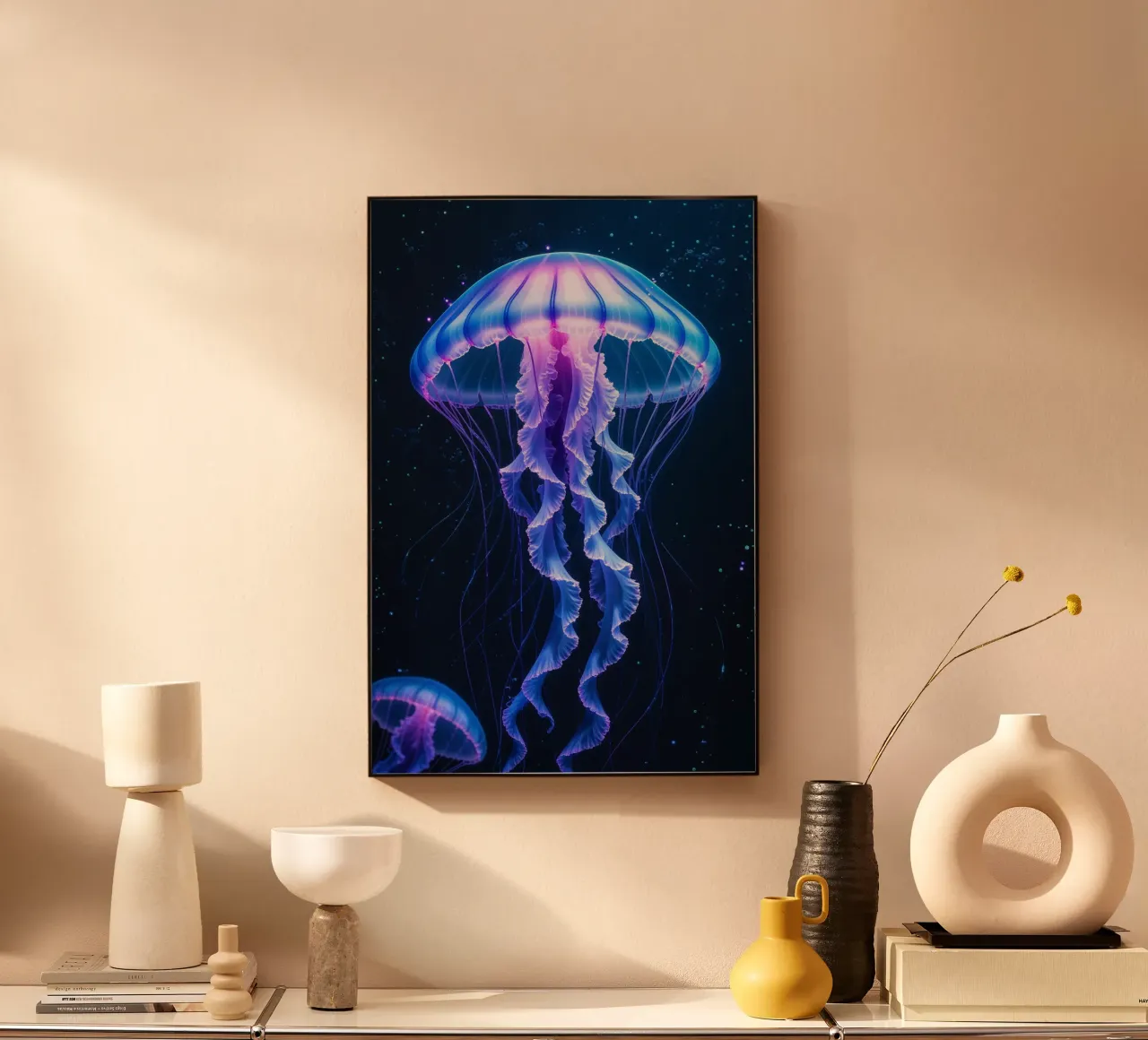 Radiant Bioluminescent Jellyfish in the Deep Ocean alluminio dibond da AlbertKlee
