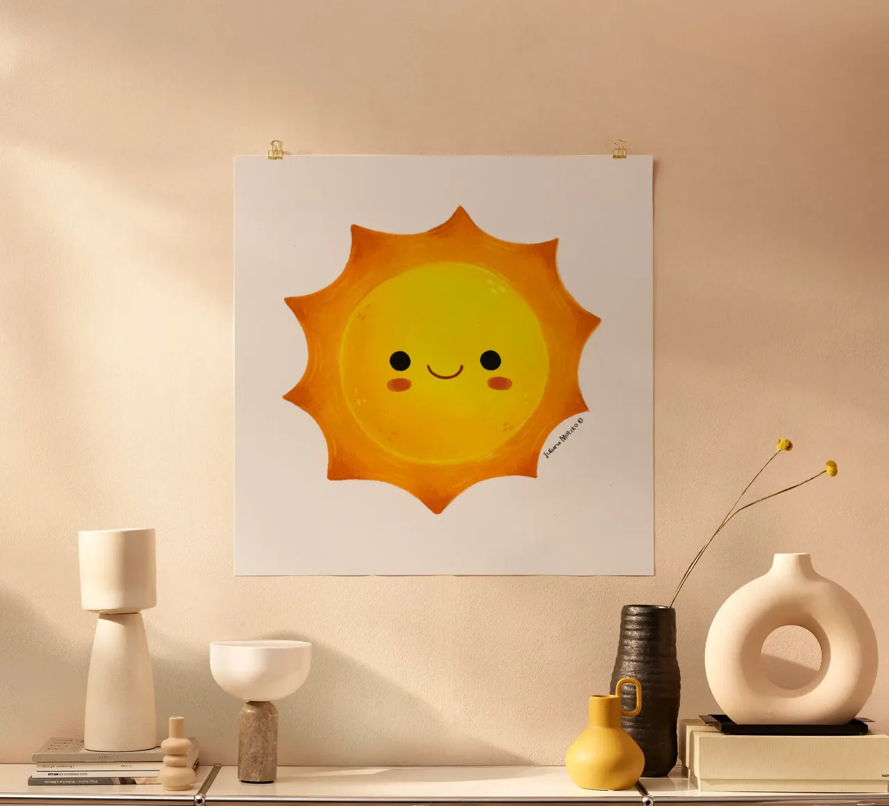 Sole carino poster con telaio in legno da julianamotzko
