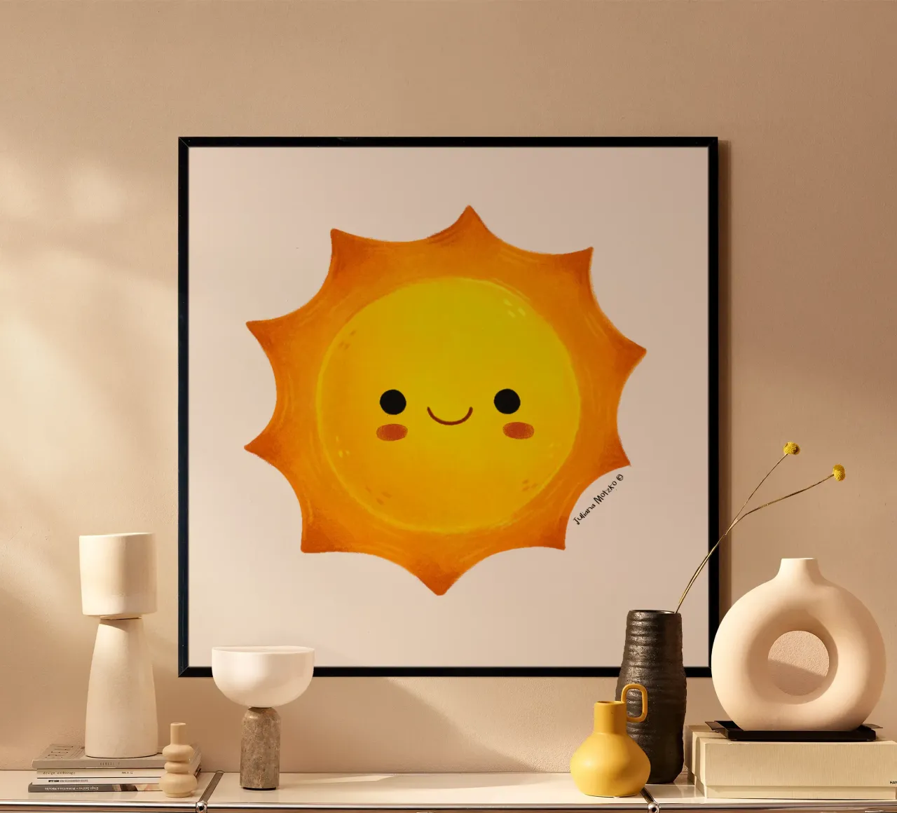 Sole carino poster con telaio in legno da julianamotzko