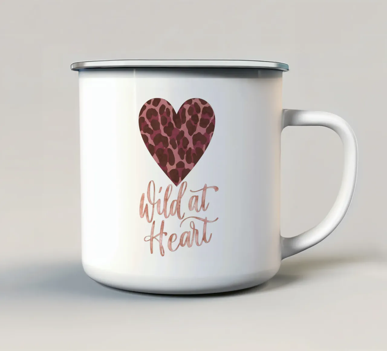 Leoparden-Print. Espresso-Rosé mit Gold. Wild at Heart. enamel mug by CalliLetters
