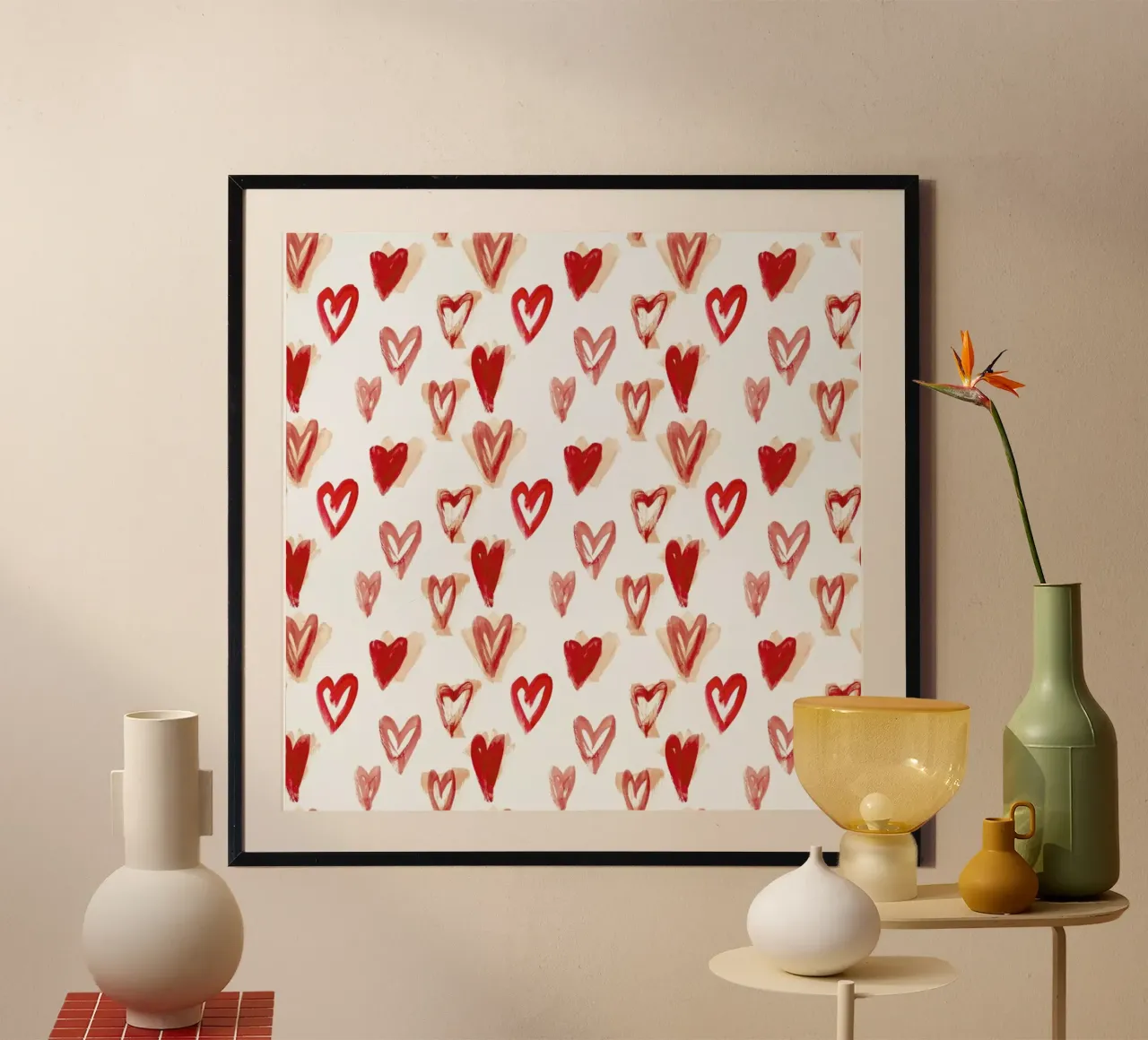 Raining Hearts poster con telaio in plastica da Farina Kuklinski