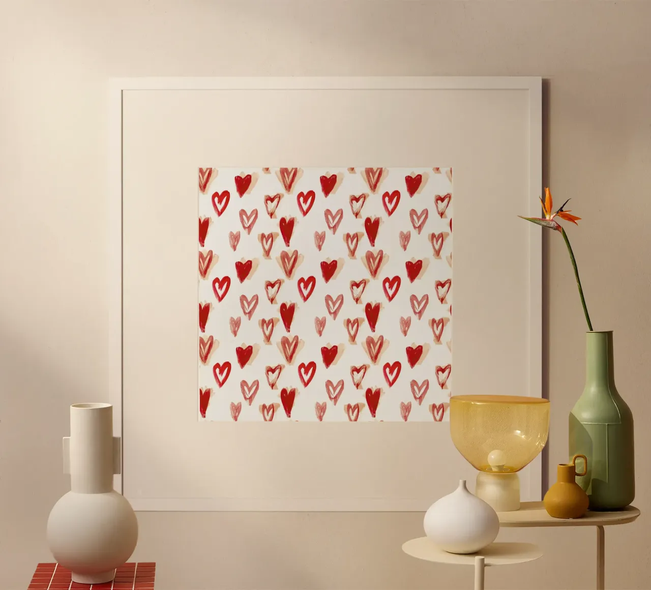 Raining Hearts poster con telaio in plastica da Farina Kuklinski