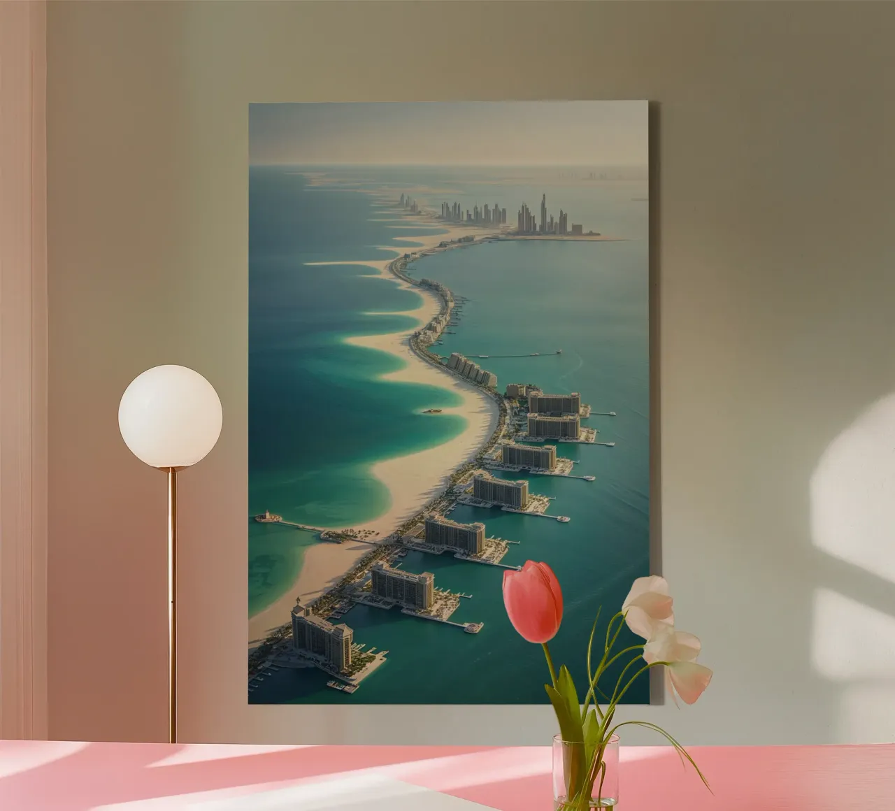 Dubai’s Palm-Shaped Island from Above tela con Cornice a cassetta da AlbertKlee
