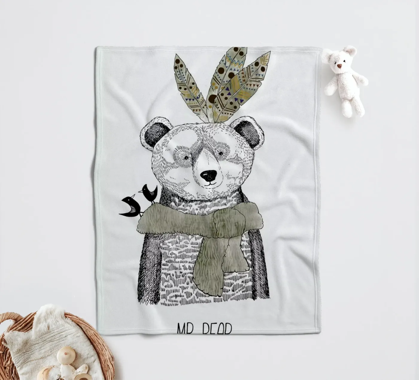 Mr Bear fleece blanket by Sabrina Ziegenhorn