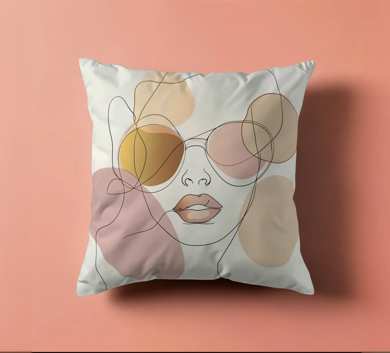 Tinted sunglasses- Playful Abstract Face Line Art Print cuscino da Synthaira