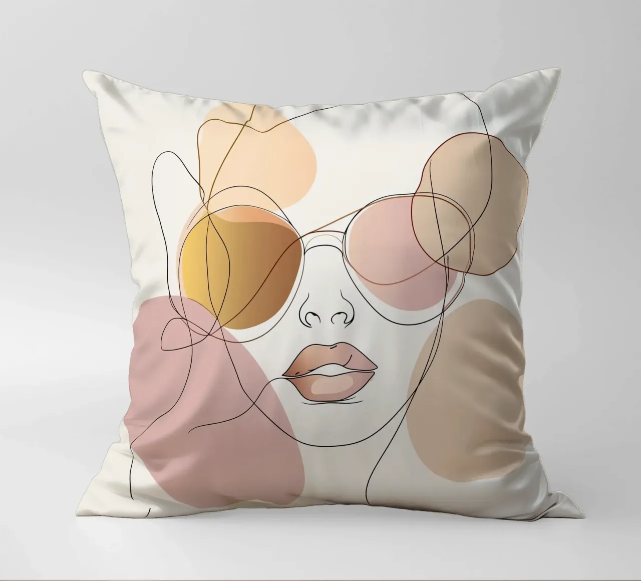 Tinted sunglasses- Playful Abstract Face Line Art Print cuscino da Synthaira