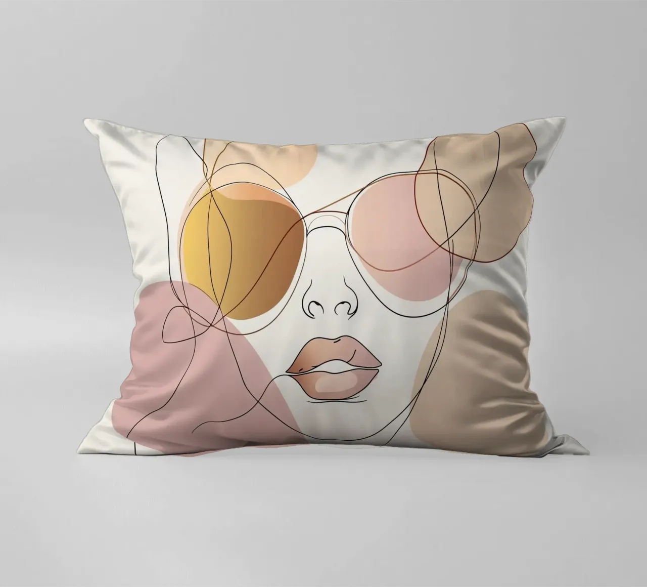 Tinted sunglasses- Playful Abstract Face Line Art Print cuscino da Synthaira