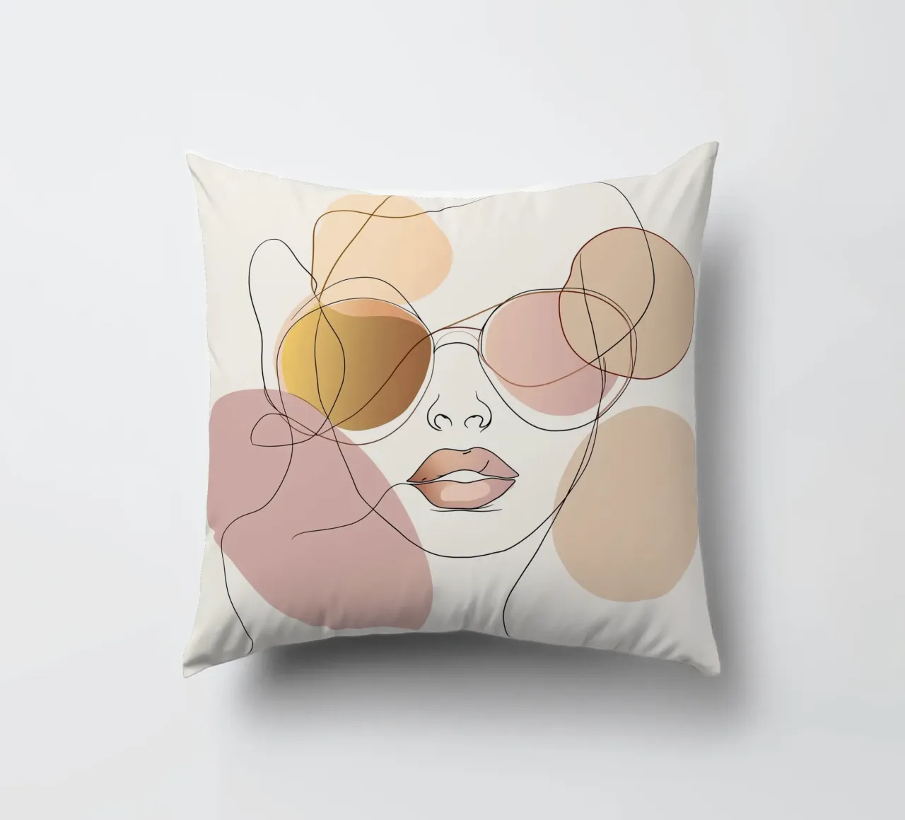 Tinted sunglasses- Playful Abstract Face Line Art Print cuscino da Synthaira